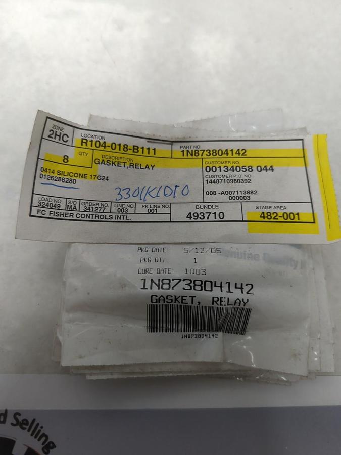 FISHER,1N873804142,GASKET RELAY LOT OF 8 NOS