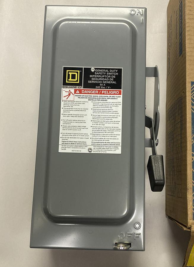 Used SQUARE D,D222N,GENERAL DUTY SAFETY SWITCH 60A 240V NEW