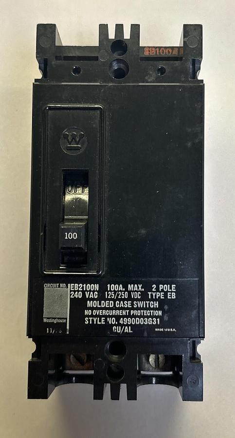 Used WESTINGHOUSE,EB2100N,CIRCUIT BREAKER 100A 240V 2P
