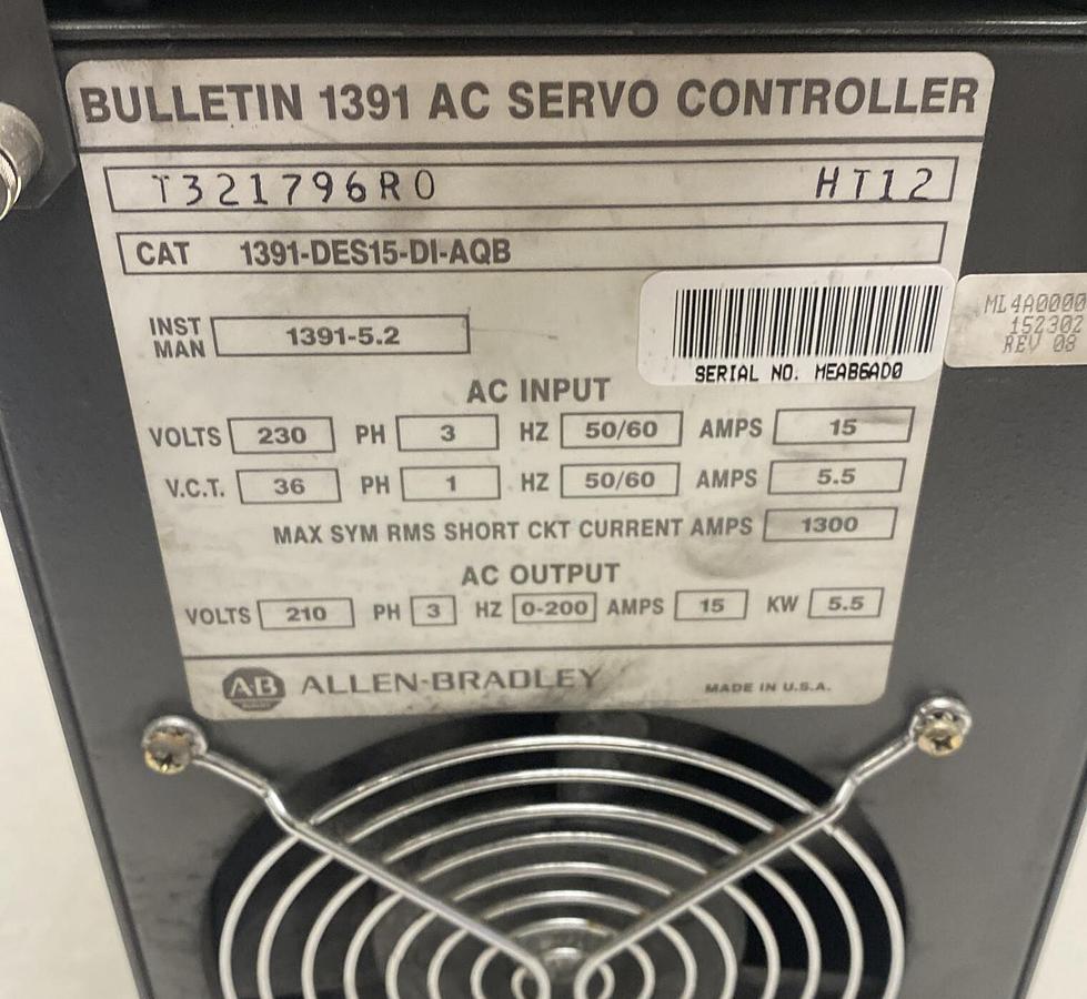Used ALLEN BRADLEY,1391-DES15-DI-AQB,AC SERVO CONTROLLER 3PH 230V 15A