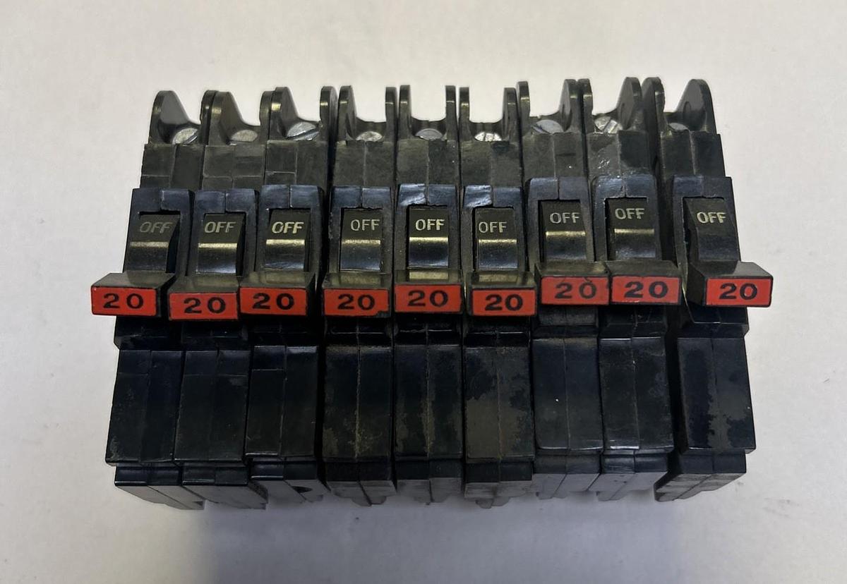 Used FEDERAL PACIFIC,NI120,CIRCUIT BREAKER 20A 120/240V 1P LOT OF 9