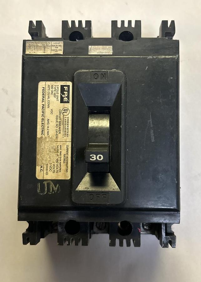 Used FEDERAL PACIFIC,NEF330,CIRCUIT BREAKER 30A 480V 3P