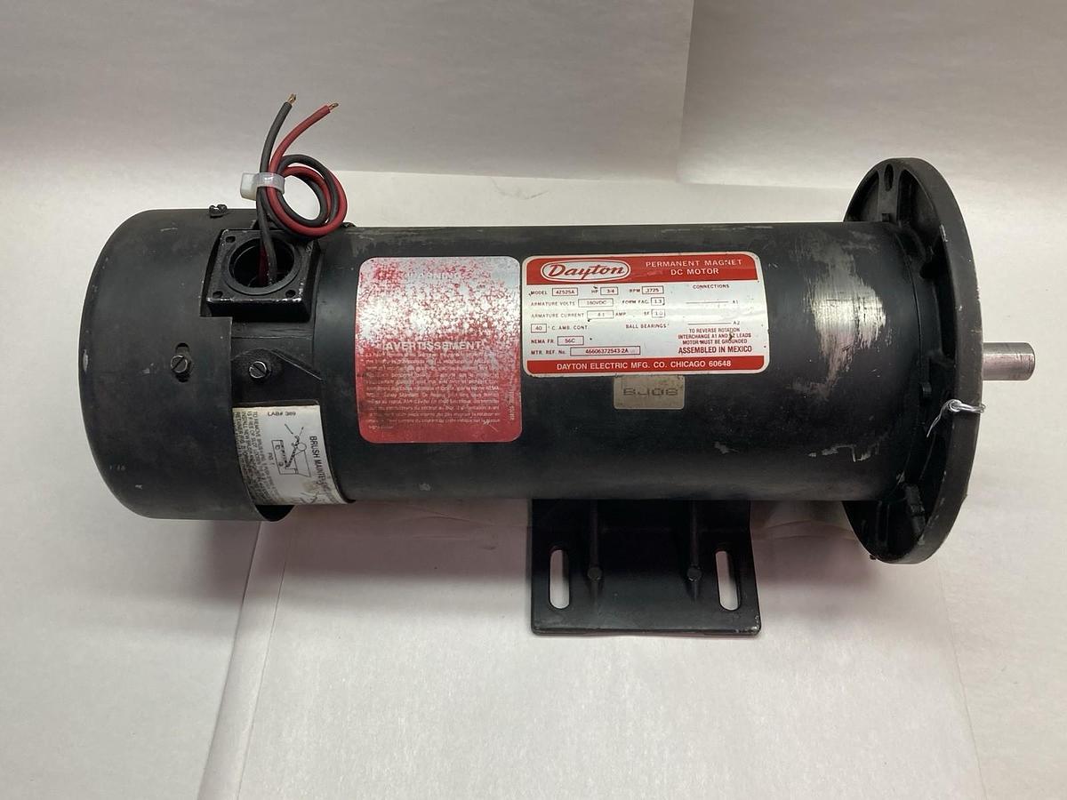 Used Dayton,4Z525A,Permanent Magnet DC Motor 3/4Hp 1725RPM 4.1A Frame 56C