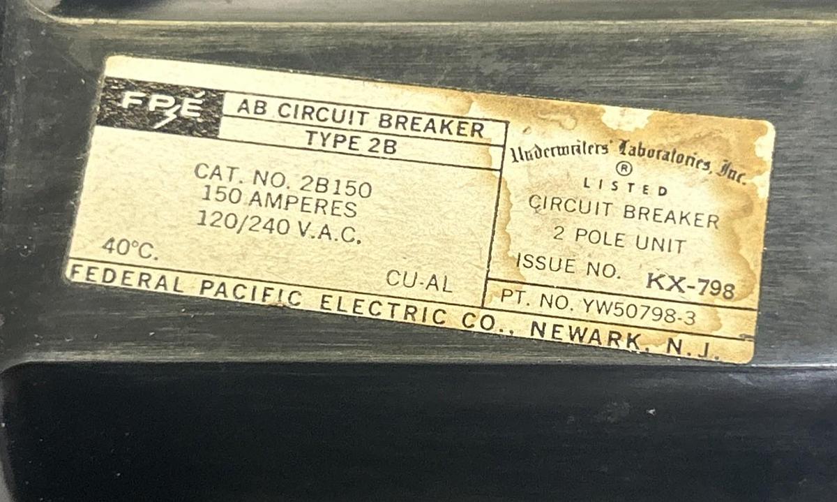 Used FPE,2B150,CIRCUIT BREAKER 150A 120/240V 2P