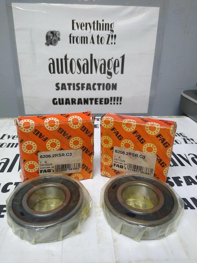 Used Fag,6206-2RSR-C3,Deep Groove Ball Bearing Lot of 2 NOS