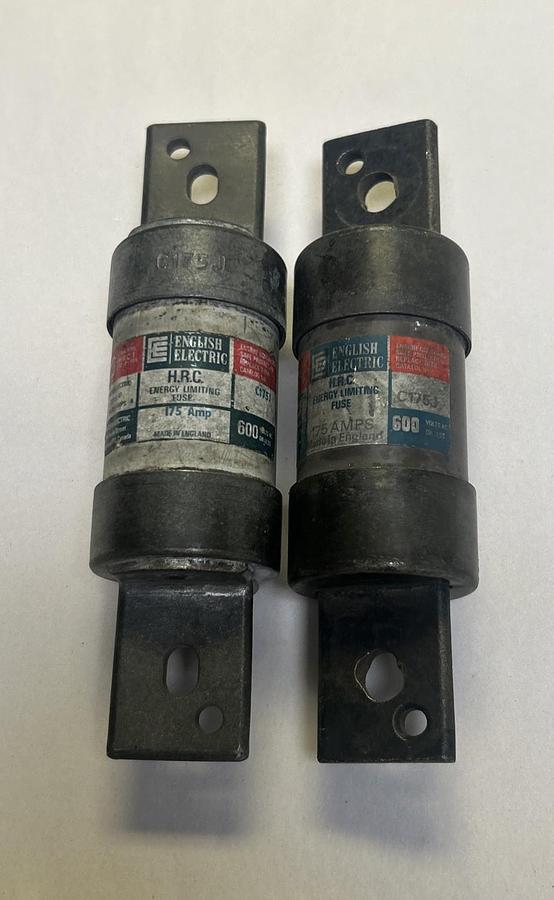 Used ENGLISH ELECTRIC,C175J,ENERGY LIMITING FUSE 175A 600V LOT OF 2