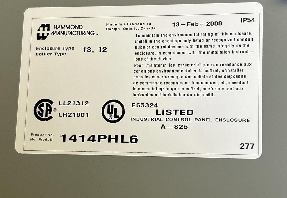 Used HAMMOND MANUFACTURING,1414PHL6,ENCLOSURE