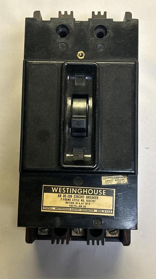 Used WESTINGHOUSE,1531787,CIRCUIT BREAKER 70AMP 600V 3P