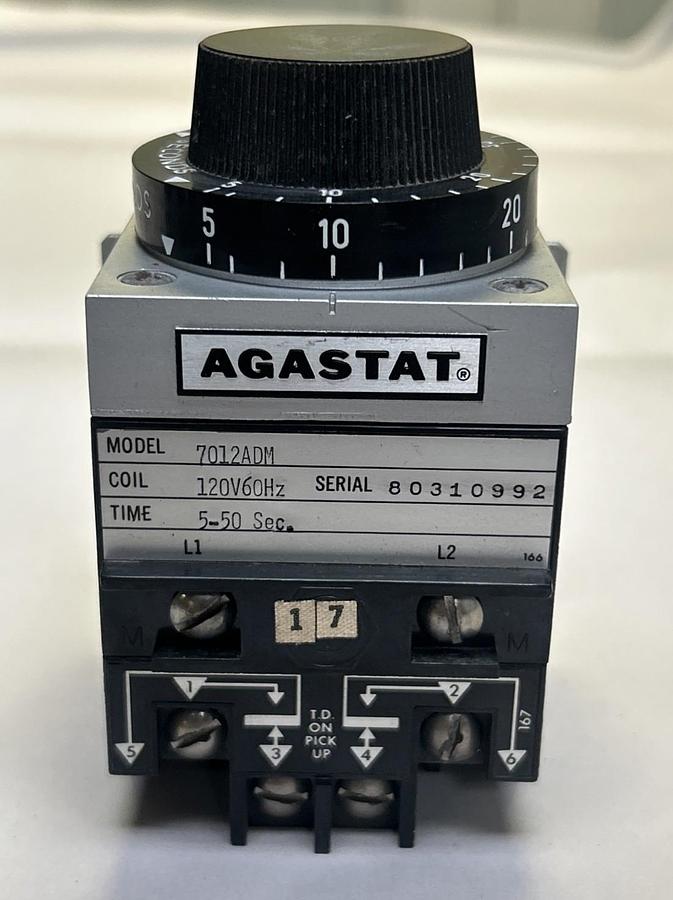 Used AGASTAT,7012ADM,TIME DELAY RELAY 5-50 SEC 120V