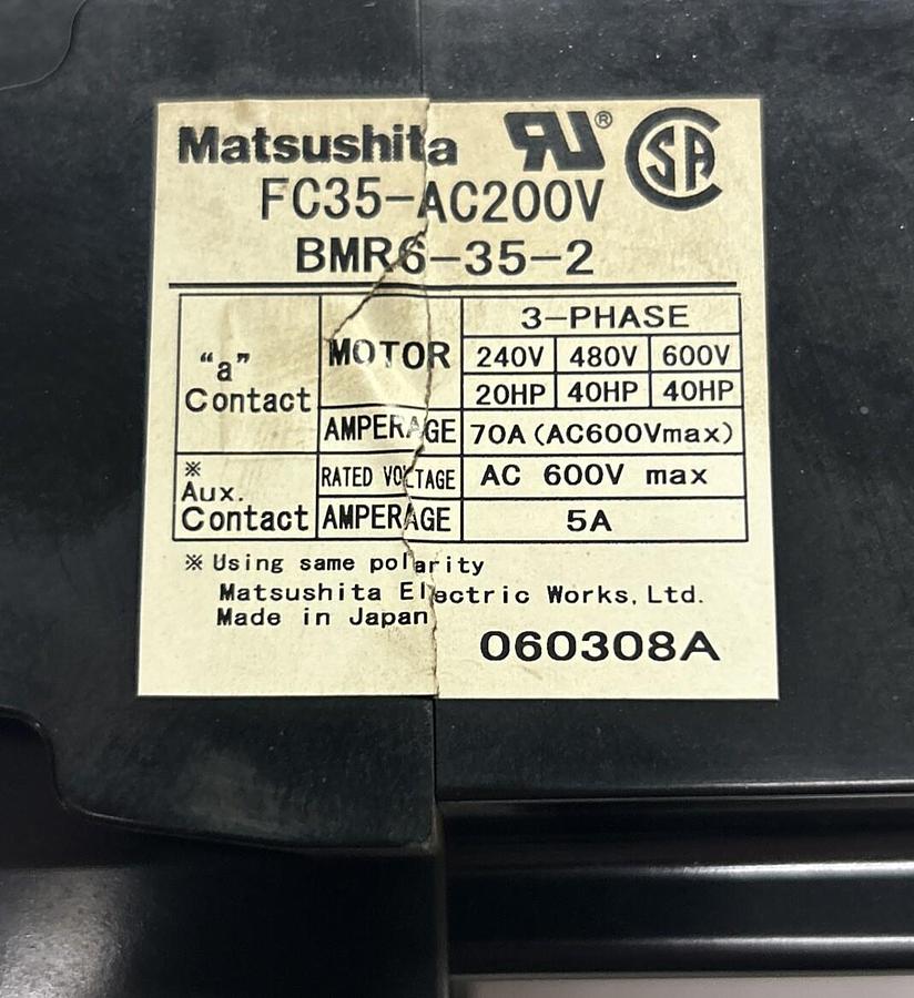 Used MATSUSHITA ELECTRIC,BMR6-35-2,CONTACTOR