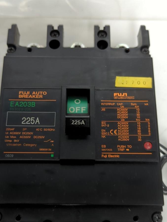 Used FUJI,BB3GEB-225,AUTO CIRCUIT BREAKER 225 AMP 3-POLE EA203B PRE-OWNED