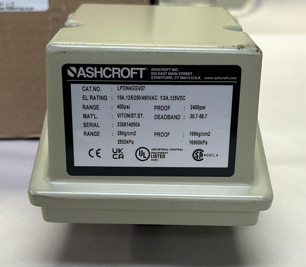 ASHCROFT,LPDN4GGV07,PRESSURE SWITCH 400PSI 15A 125/250/480V NOS