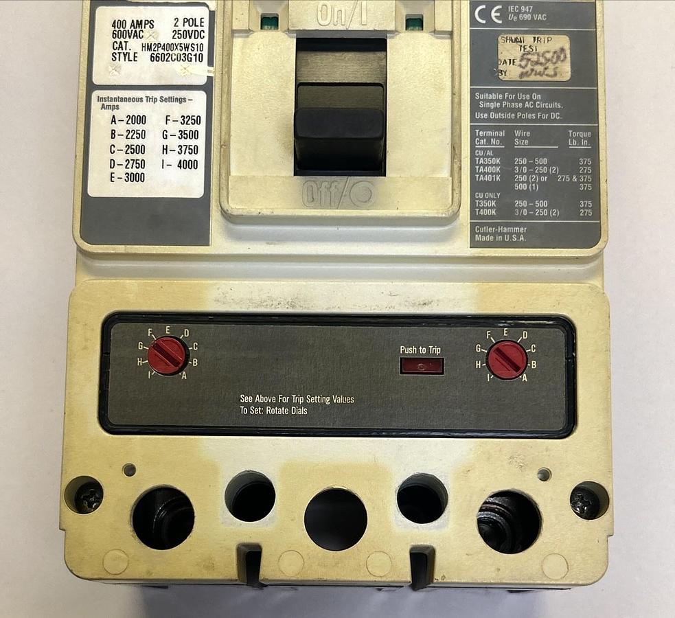 Used CUTLER-HAMMER,HM2P400X5WS10,CIRCUIT BREAKER 400A 600V 2P