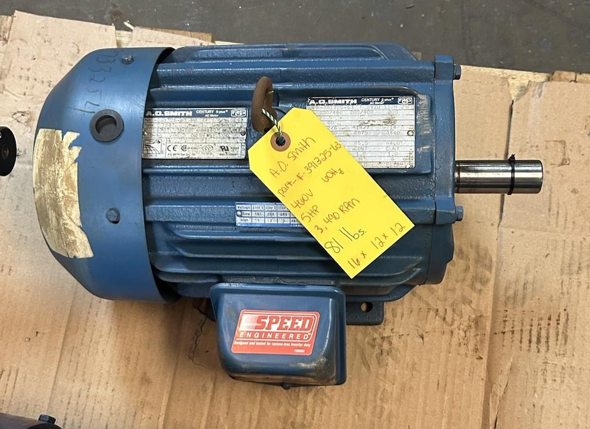 Used AO SMITH,F-391325-63,AC MOTOR 5HP 460V 3490RPM 3PH 184T FRAME