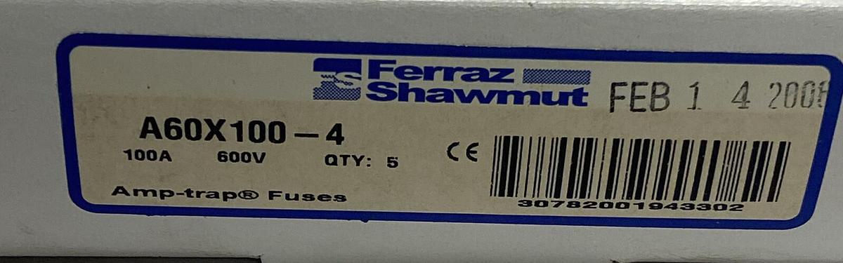 Ferraz Shawmut,A60X100-4,Power Fuse 100A 600VAC Lot Of 5 NOS