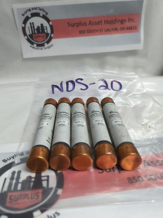 COOPER BUSSMANN,NOS20,GENERAL PURPOSE 20 AMP FUSE LOT OF 5 NOS