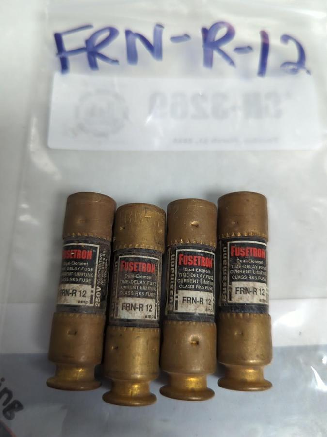 Used COOPER BUSSMANN,FRN-R-12,FUSETRON 12 AMP FUSE LOT OF 4 PRE-OWNED