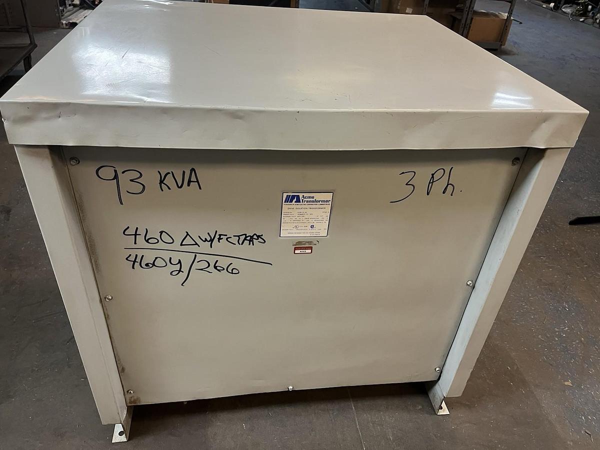 Used ACME,DTGB-93-4S,DRIVE ISOLATION TRANSFORMER 93KVA HV 460 LV 460Y/266 3PH