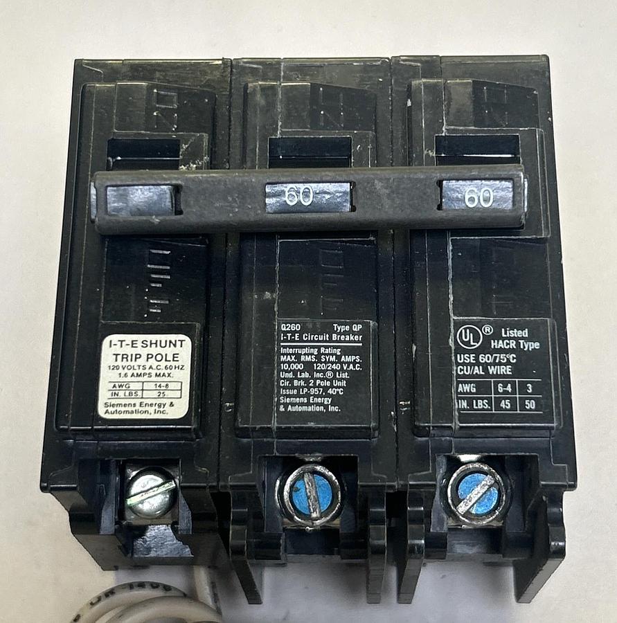 Used ITE,Q260,CIRCUIT BREAKER 20A 120/240V 2P