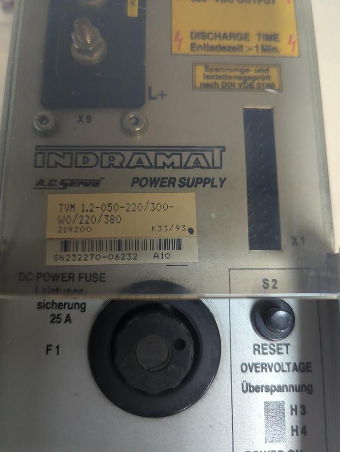 Used INDRAMAT,TVM 1.2-050-220/300-W0/220/380,A.C. SERVO POWER SUPPLY PRE-OWNED