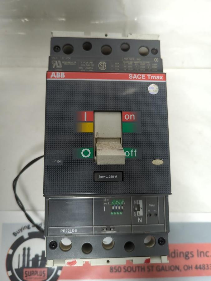 Used ABB SACE,PR221DS,TMAX INSTANTANEOUS TRIP CIRCUIT BREAKER 250 AMP 3-POLE