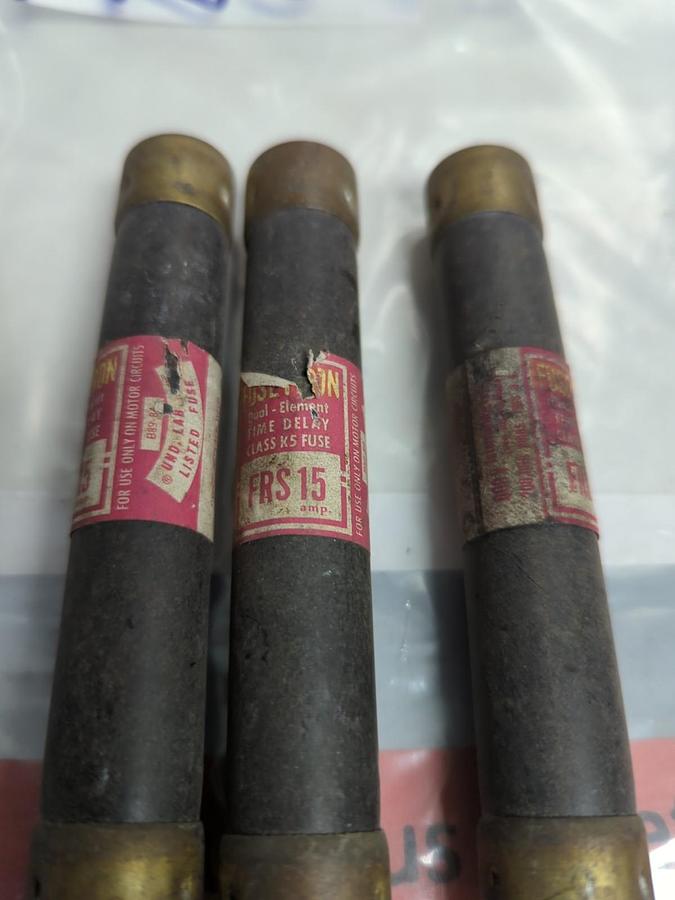 Used COOPER BUSSMANN,FRS-15,FUSETRON 15 AMP FUSE LOT OF 3 PRE-OWNED