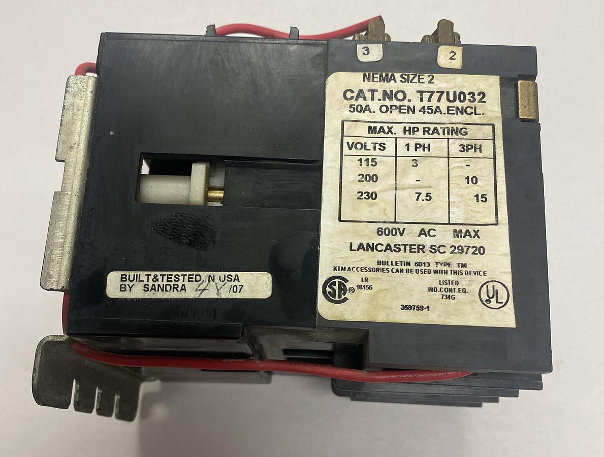 JOSLYN CLARK,T77U032,SIZE 2 CONTACTOR 50A 600V NOS