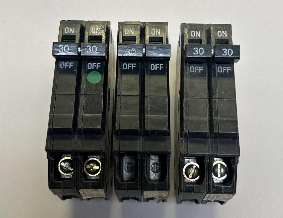 Used GENERAL ELECTRIC,THQP230,CIRCUIT BREAKER 30A 120/240V 2P LOT OF 3