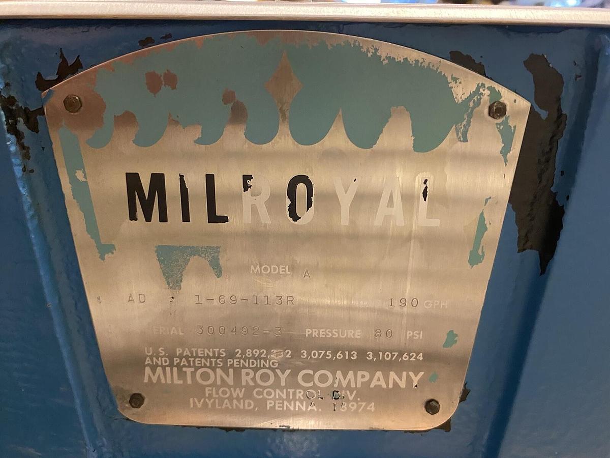 Used MILTON ROY,MILROYAL, METERING PUMP 1-1/2 INCH NPT 1/2HP
