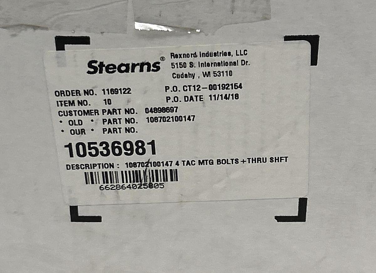 Used STEARNS,108702100147,4 TAC MTG BOLTS+THRU SHFT NEW