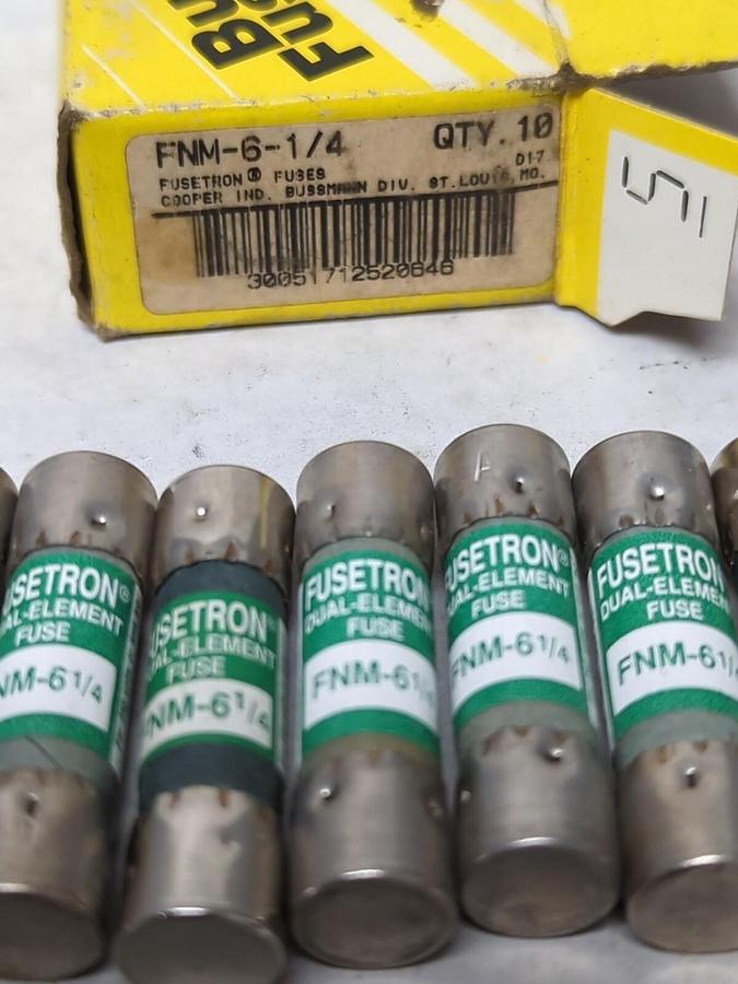 COOPER BUSSMANN,FNM-6-1/4,FUSETRON 6-1/4 AMP FUSES BOX OF 10 NOS