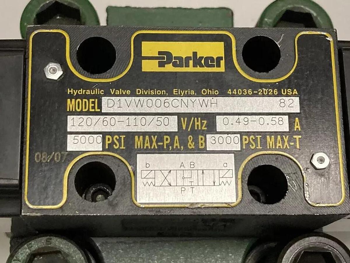 Used Parker,D1VW006CNYWH,Hydraulic Directional Valve 120 /60-110/50V
