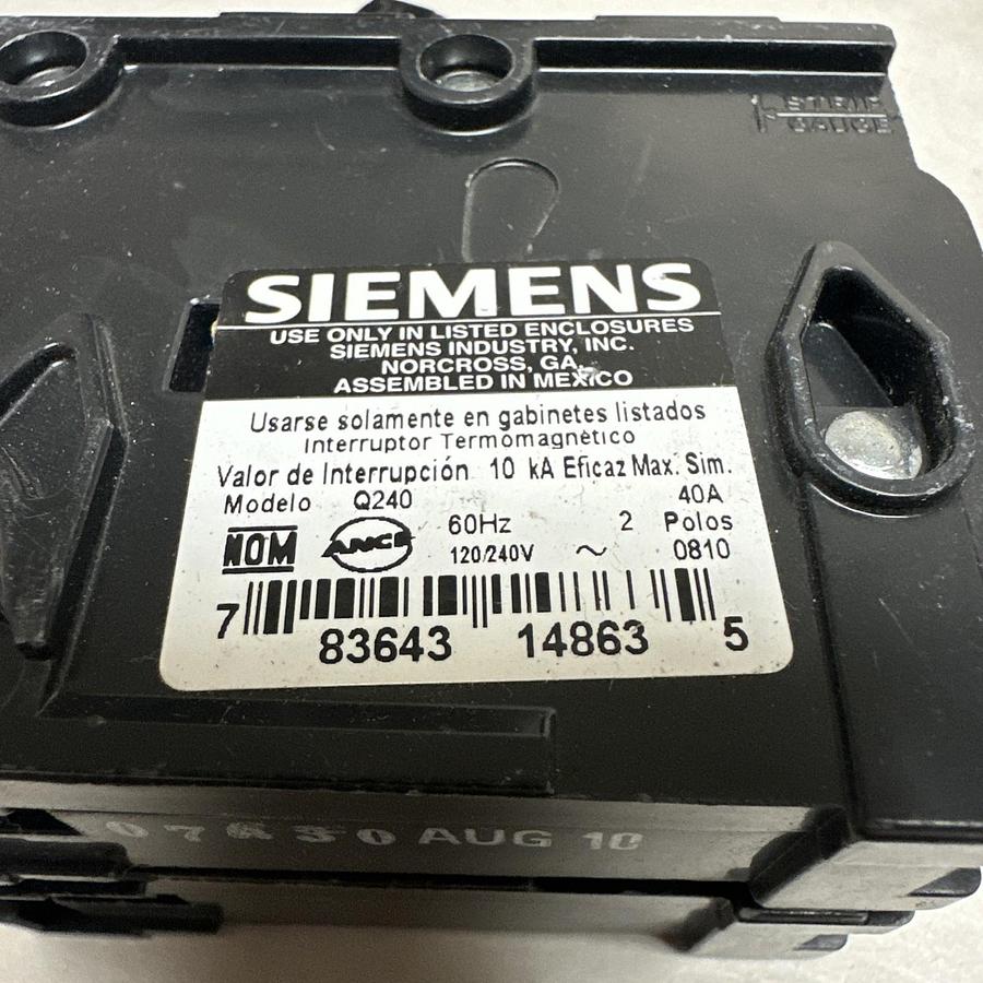Used Siemens,Q240,40 Amp 2 Pole Circuit Breaker LOT of 4