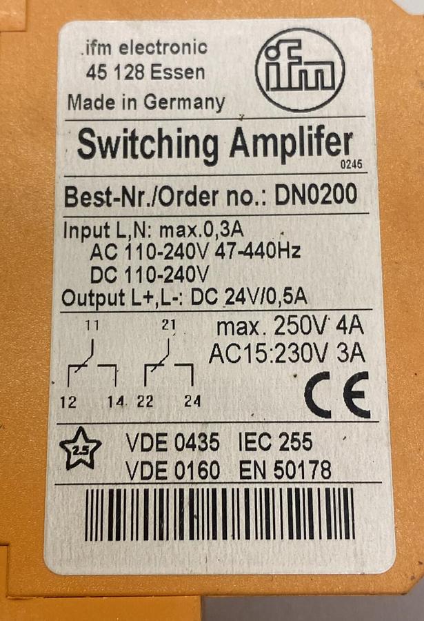 Used EFECTOR,IFM DN0200,SWITCHING AMPLIFER