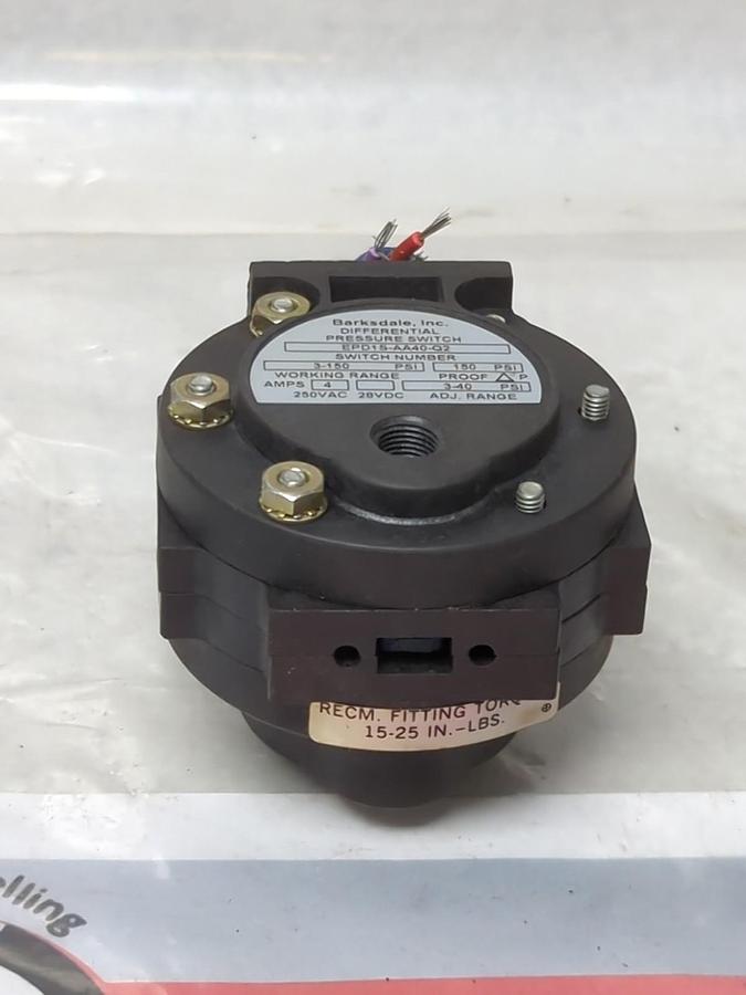 Used BARKSDALE,EPDIS-AA40-Q2,DIFFERENTIAL PRESSURE SWITCH 3-150 PSI 4 AMP PRE-OWNED