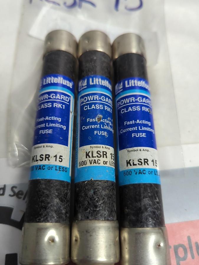Used LITTELFUSE,KLSR15,POWR-GARD 15 AMP FUSE LOT OF 3 PRE-OWNED