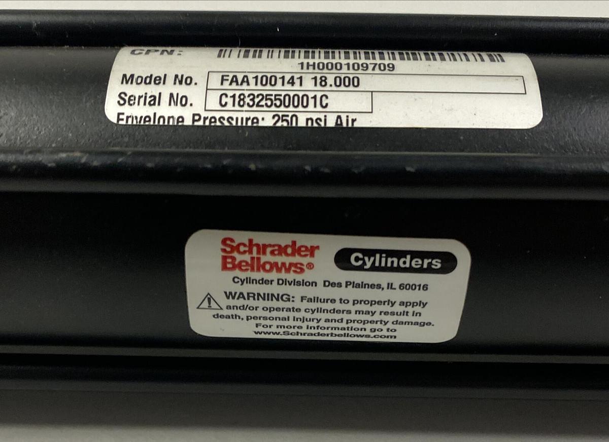 Used SCHRADER BELLOWS,FAA100141,CYLINDER 18 INCH BORE