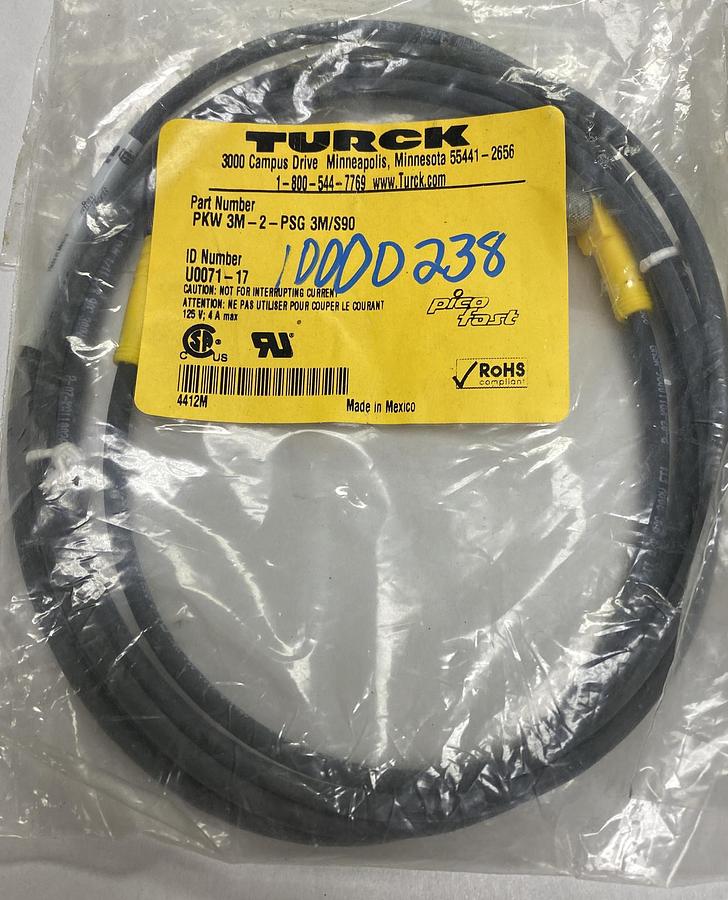 TURCK,PKW 3M-2-PSG 3M/S90,PICOFAST MOLDED CORDSET LOT OF 2 NOS