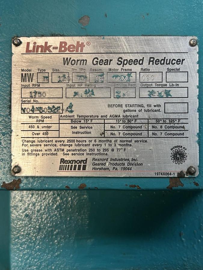 REXNORD,MW,RIGHT ANGLE WORM GEAR SPEED REDUCER 090 RATIO 1750RPM