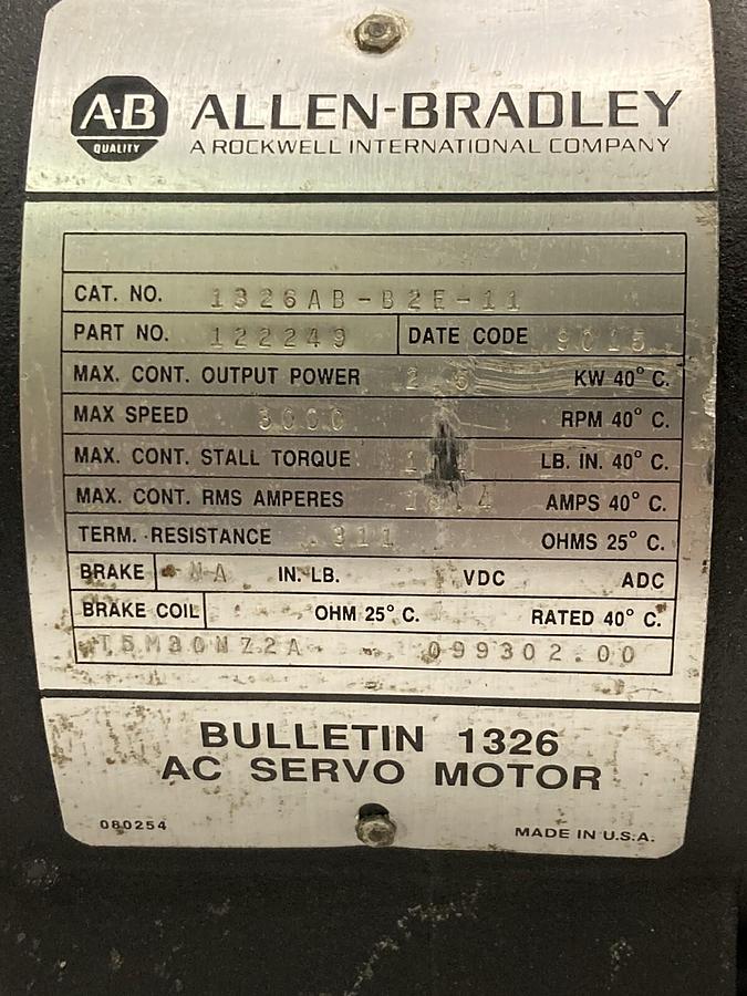 Used Allen Bradley,1326AB-B2E-11,Servo Motor + AVG E7N-A010V-800SS Resolver Decoder