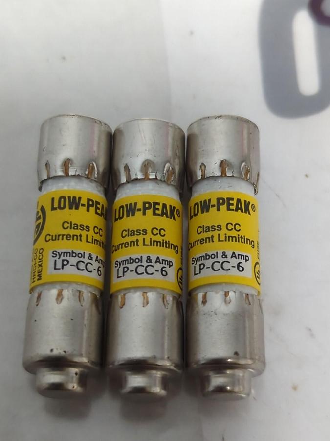 COOPER BUSSMANN,LP-CC-6,LOW-PEAK 6 AMP FUSE LOT OF 3 NOS