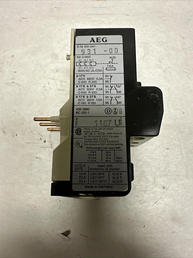 Used AEG,910-341-931-00,Thermal Overload Relay 16A (G018)