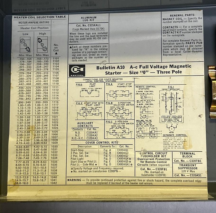 Used CUTLER-HAMMER,C325KAL1,MOTOR STARTER SIZE 0 W/ ENCLOSURE