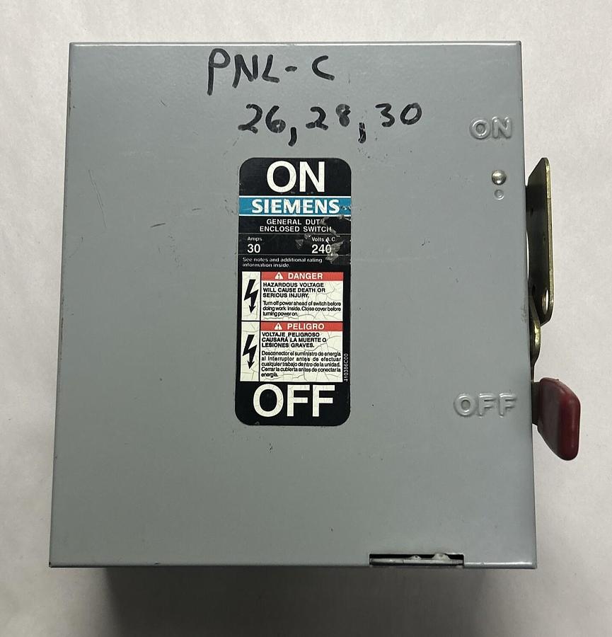Used SIEMENS,GNF321,SAFETY SWITCH 30AMP 3P 240V