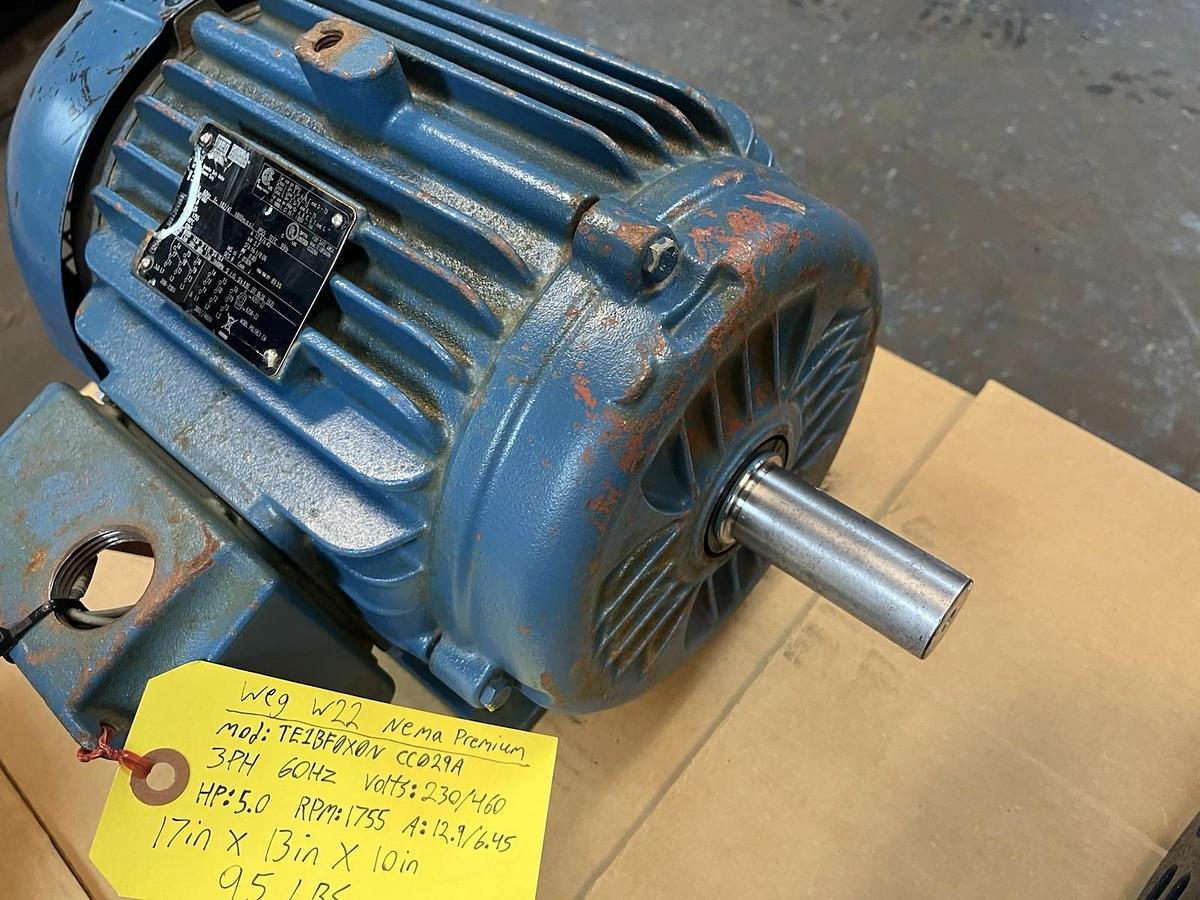 Used WEG W22,TE1BF0XON CC029A,SEVERE INVERTER MOTOR 5HP 1755RPM 3PH 182T 184T