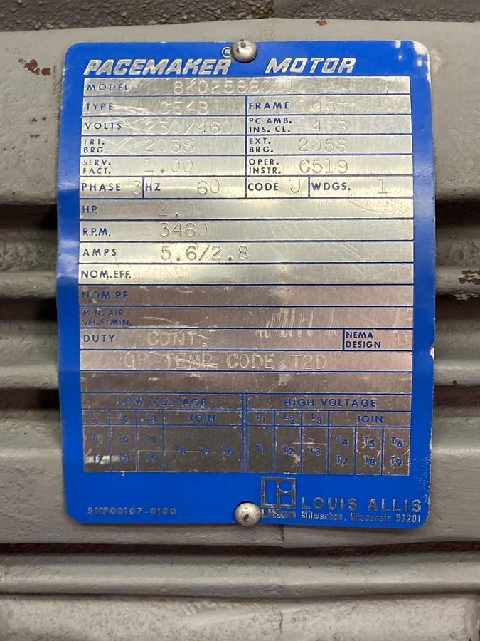 Pacemaker,Model 8K02588001,3-Phase Motor 60Hz 2Hp 45T Frame