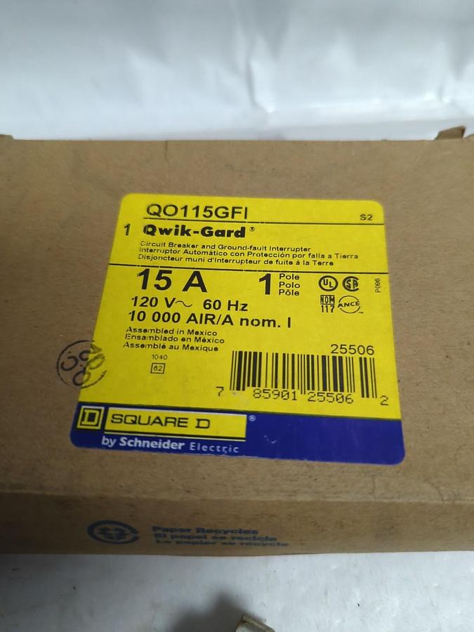 SQUARE D,QO115GFI,CIRCUIT BREAKER QUICK-GARD GROUND FAULT INTERRUPTER 15A 1-POLE