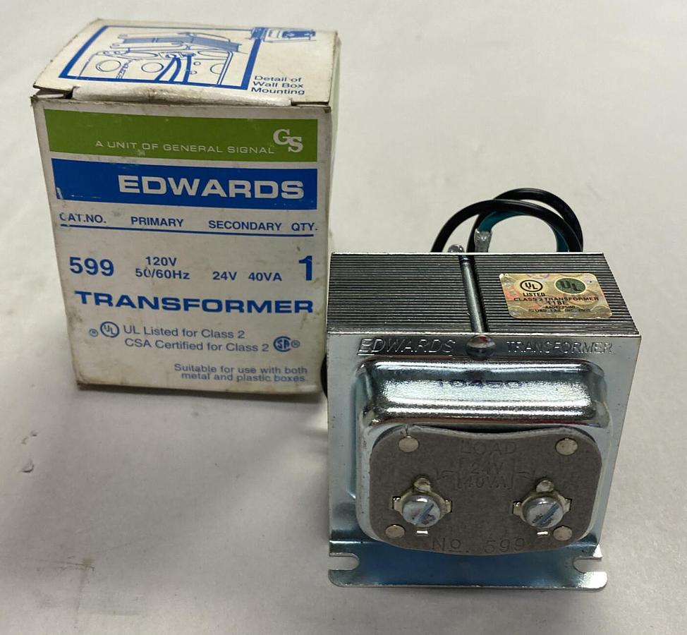 Used EDWARDS,599,SIGNALING TRANSFORMER 120V AC PRIMARY 24V 40VA SECONDARY NEW