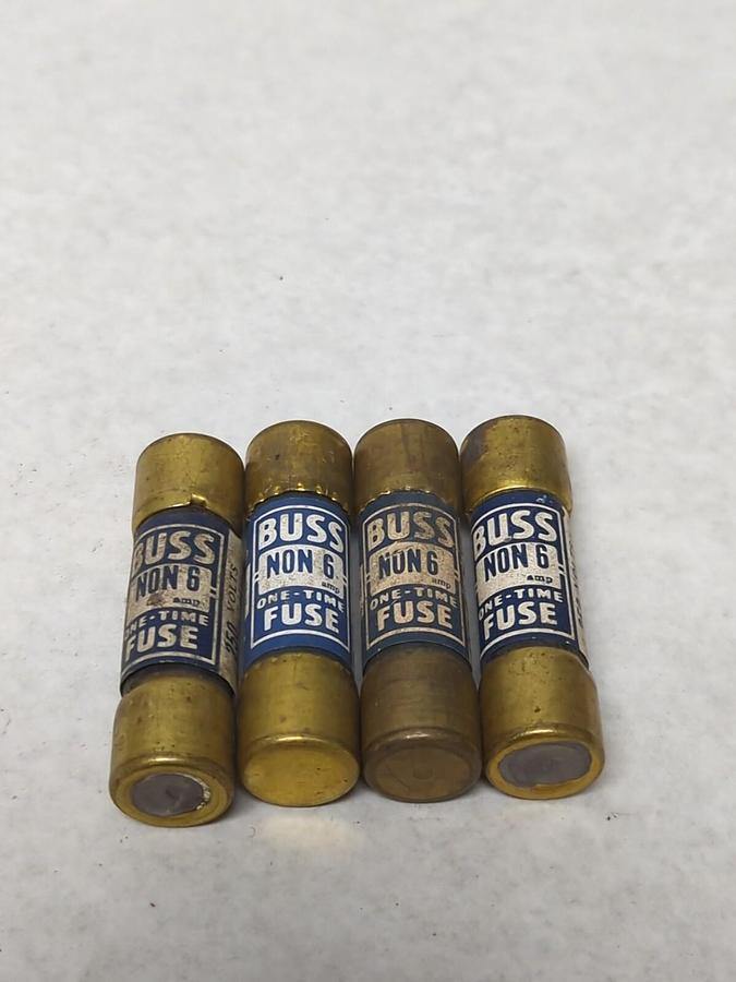 Used COOPER BUSSMANN,NON-6,ONE-TIME 6 AMP FUSE LOT OF 4 PRE-OWNED