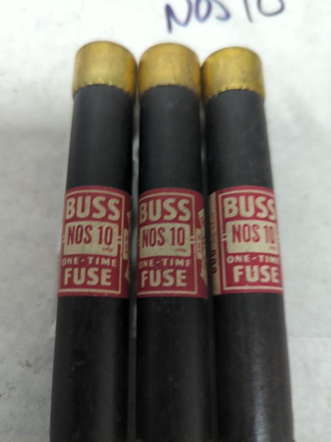 Used COOPER BUSSMANN,NOS-10,ONE-TIME 10 AMP FUSE LOT OF 3 PRE-OWNED